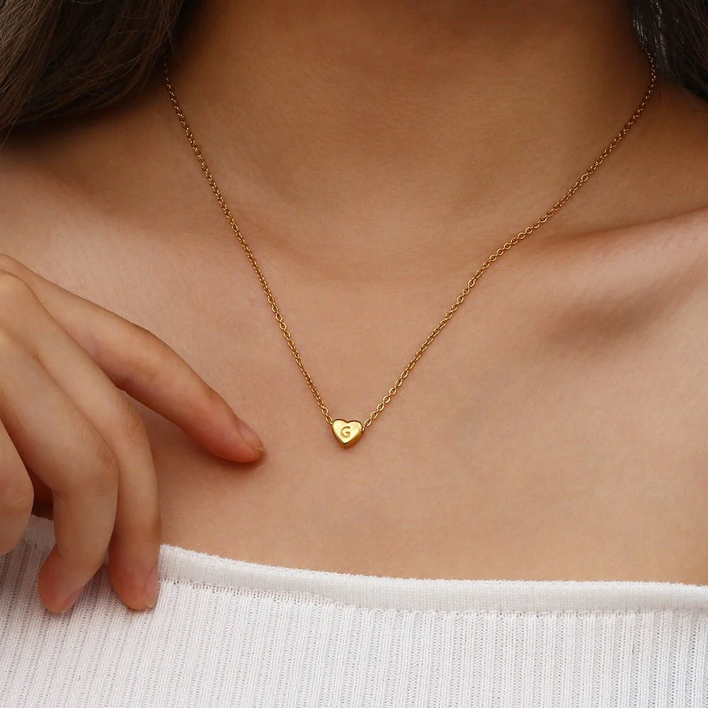 Heart Initial Gold Necklace - Image 3
