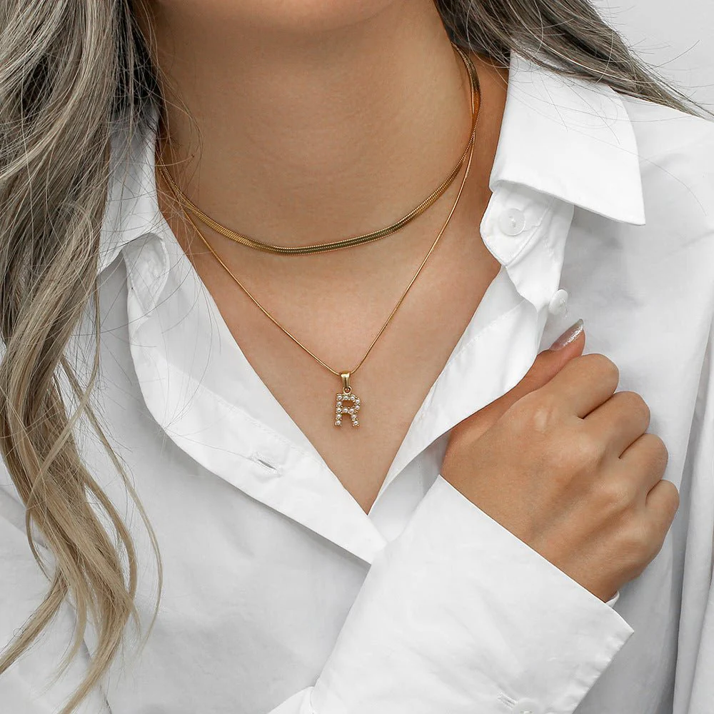 Fiona Layered Gold Initial Letter Necklace - Image 3