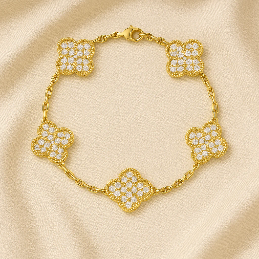 FOUR LEAF CLOVER IN GOLD ZIRCONIA - Image 2