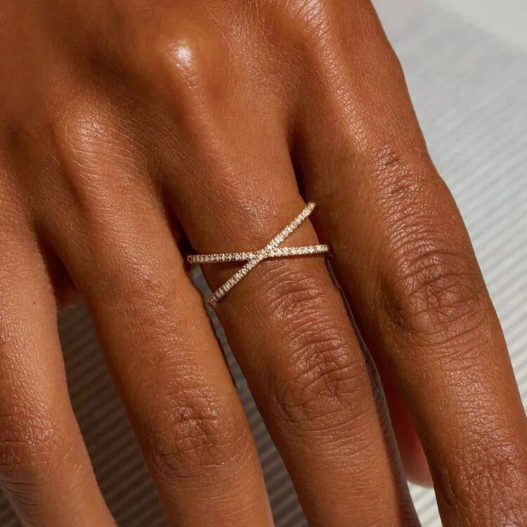 Nia Gold Diamond Cross Ring - Image 2