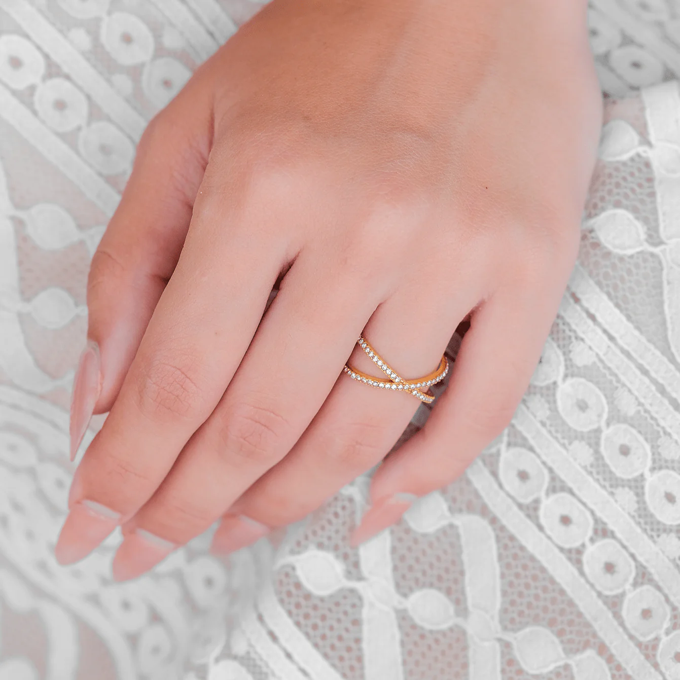 Nia Gold Diamond Cross Ring - Image 3