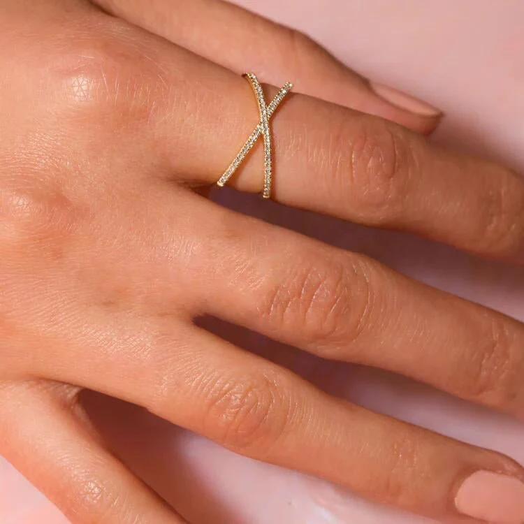Nia Gold Diamond Cross Ring - Image 5